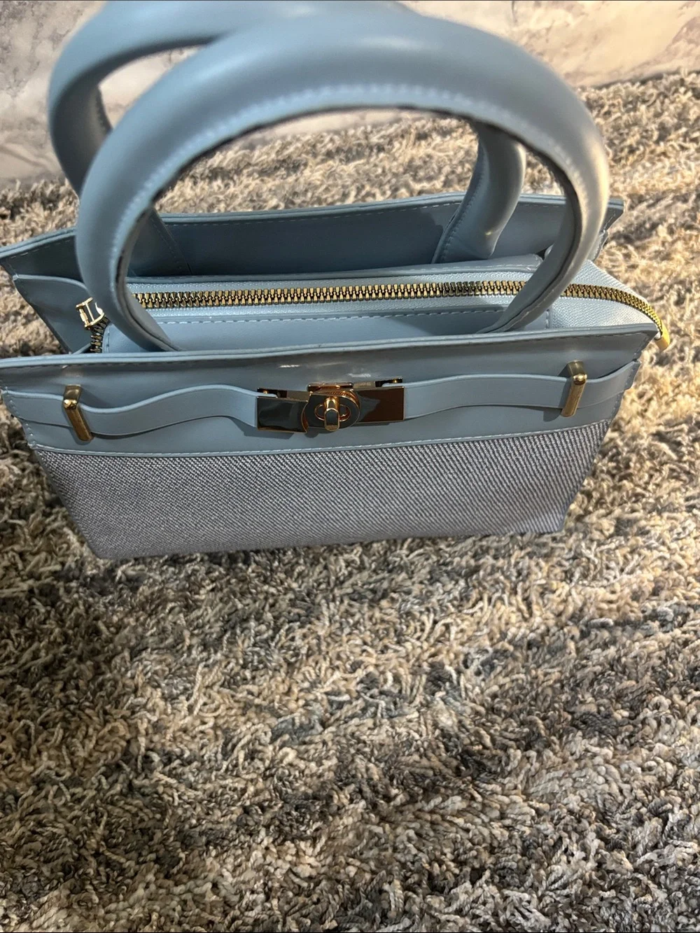 Structured Top-Handle Tote in Light Blue